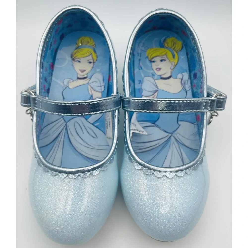 Disney Cinderella Toddler Dress Shoes Size 8 Blue Glitter Mary Jane Princess